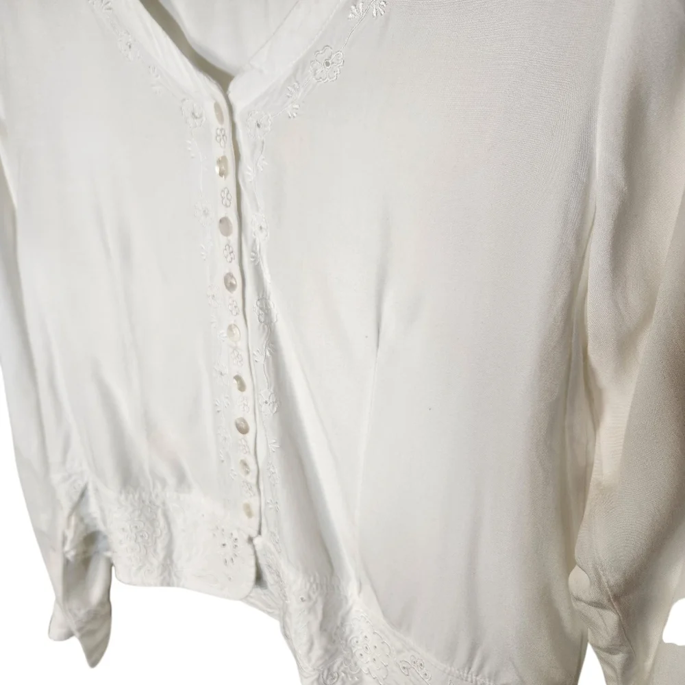 Y2K‎ Top Long Sleeve Cottagecore Fairy White Embroidered Lace Boho Indie Crop S